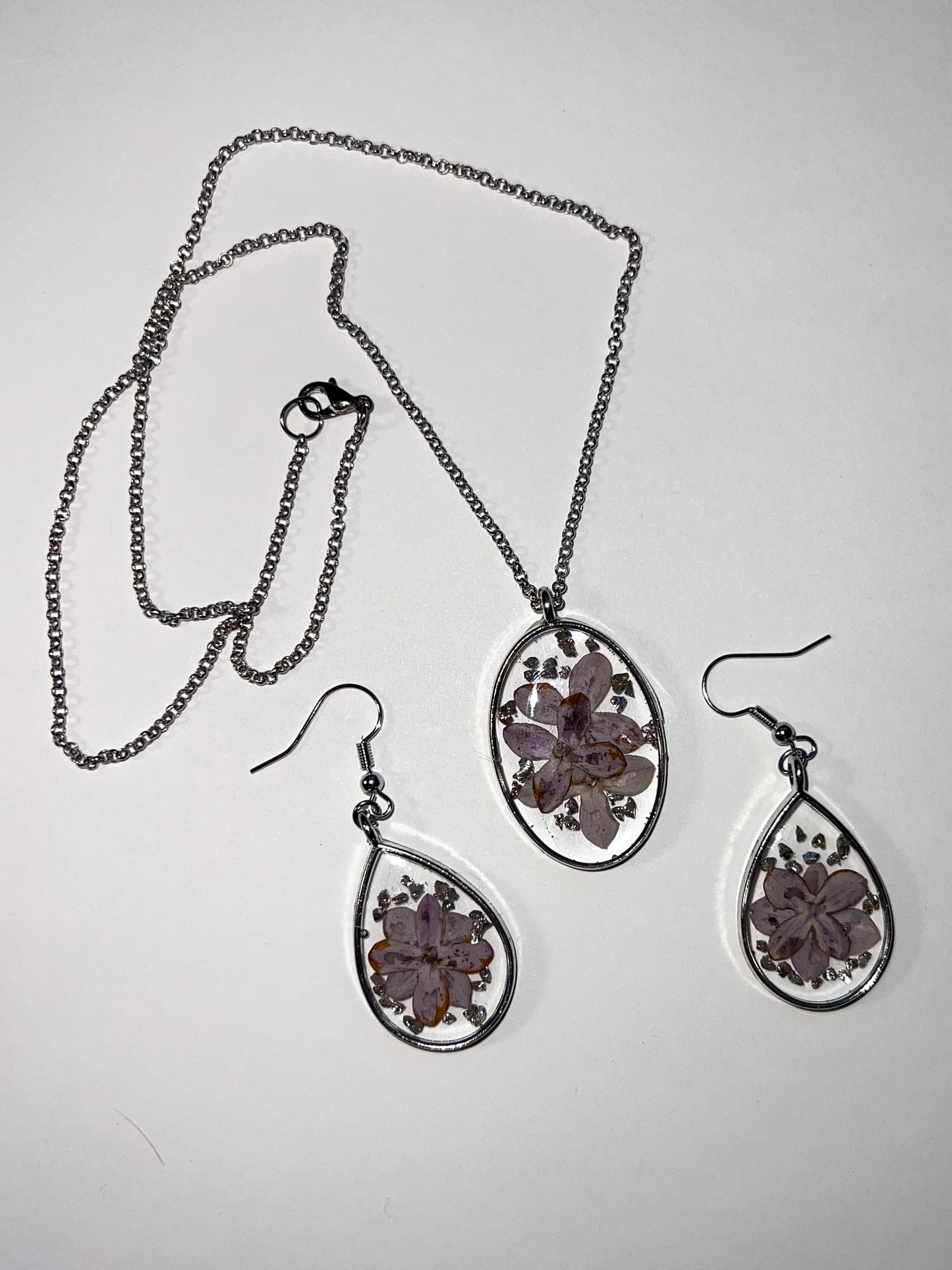 Lilac Pendant and Earring Set | Handmade Jewelry | Resin Craft