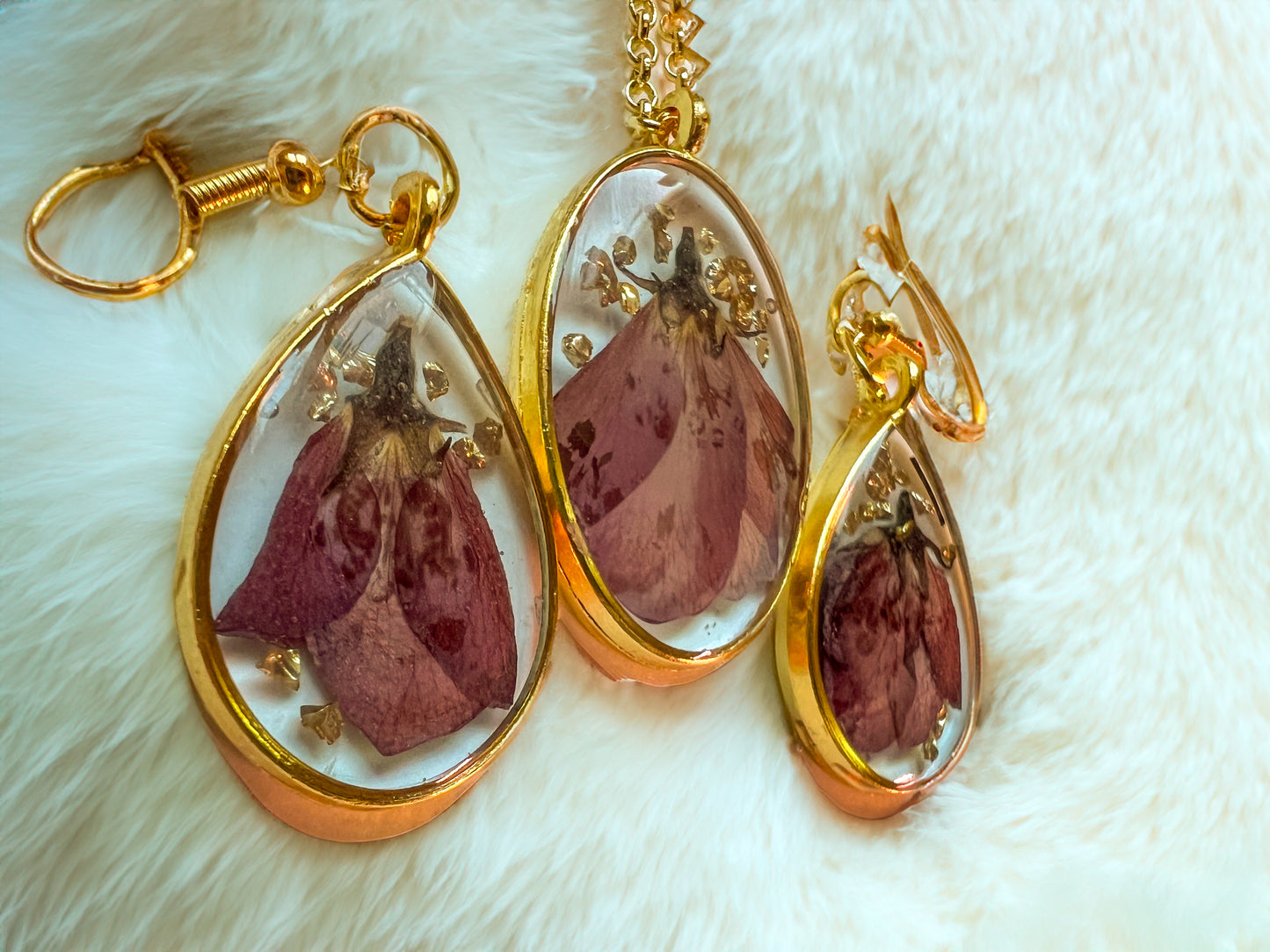 Cherry Blossom Pendant and Earring Set | Handmade Jewelry | Resin Craft