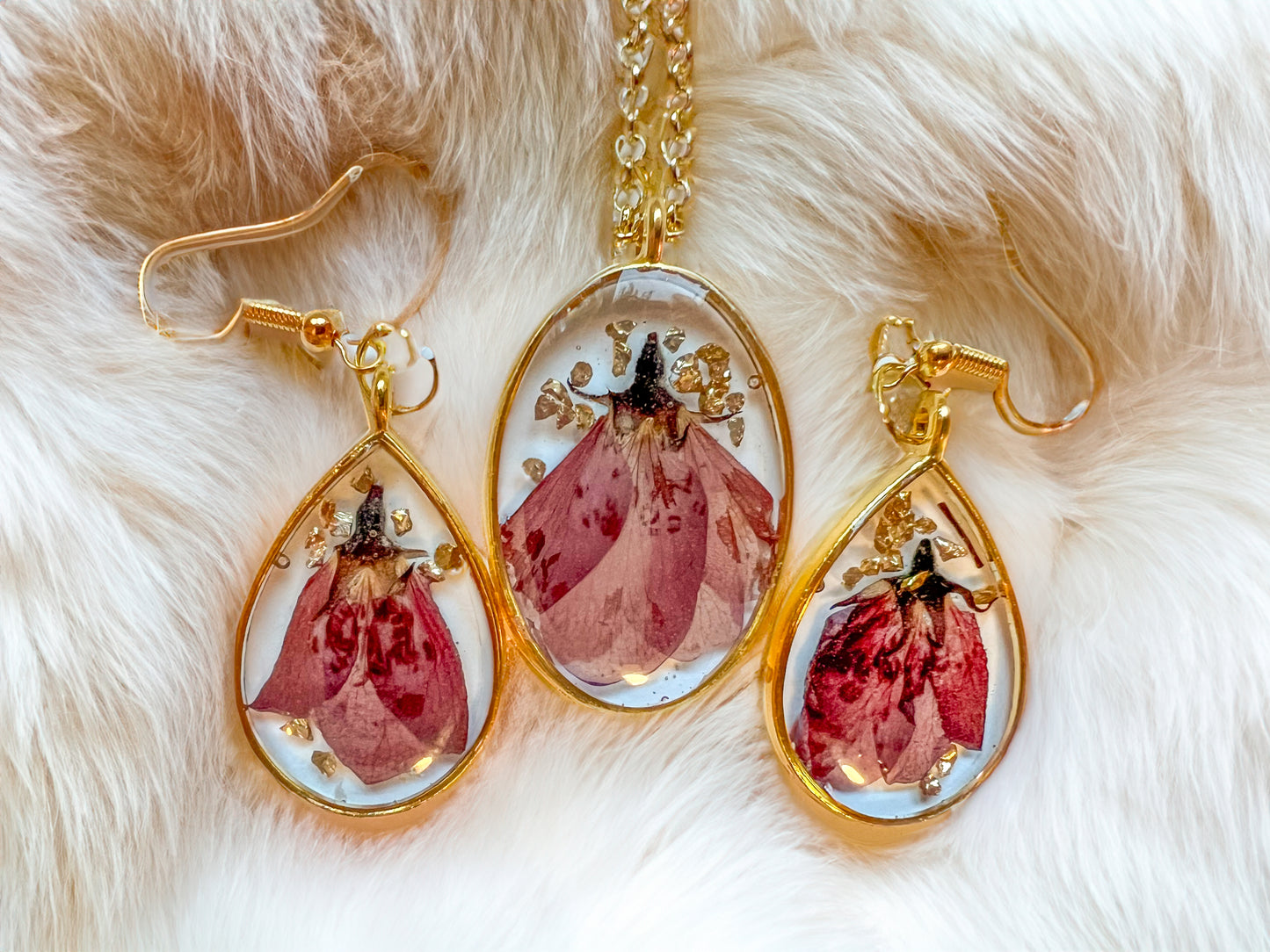 Cherry Blossom Pendant and Earring Set | Handmade Jewelry | Resin Craft