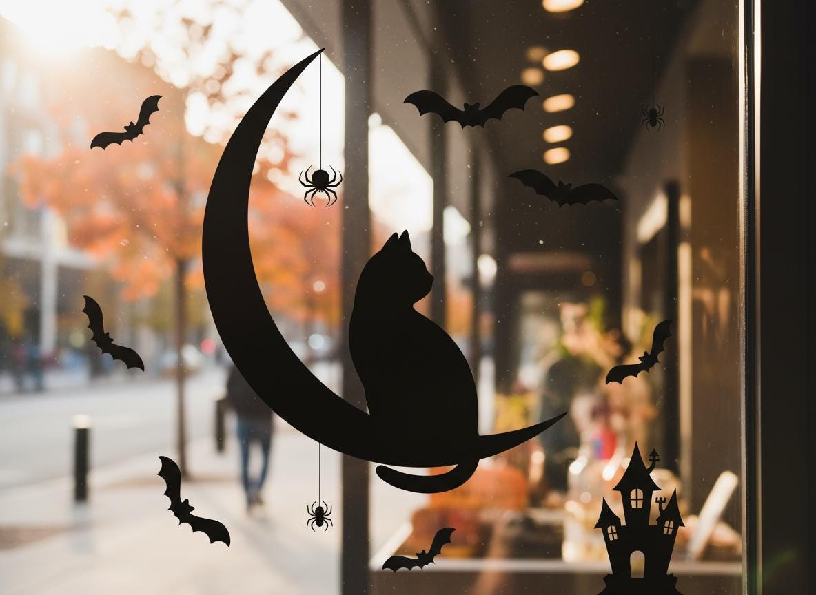 Black Cat on Crescent Moon Halloween Silhouette SVG & PNG