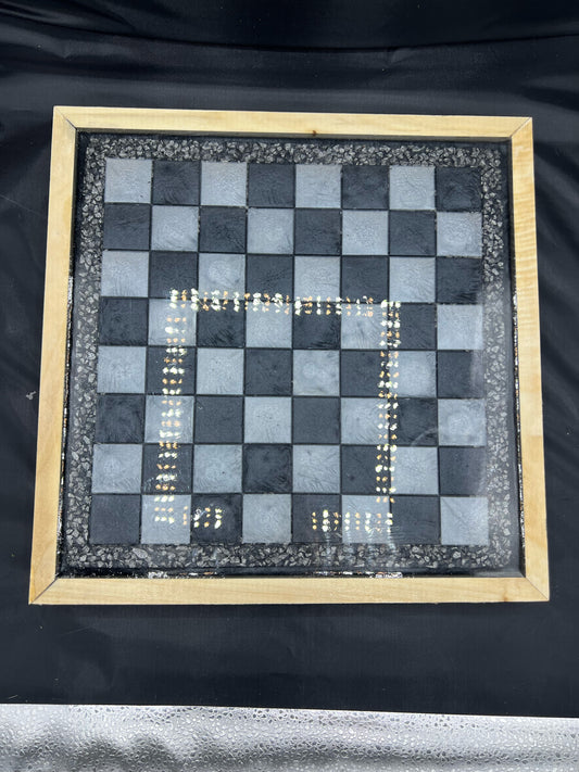 Black & White Epoxy Resin Chess/Checkers Set with Metallic Mica