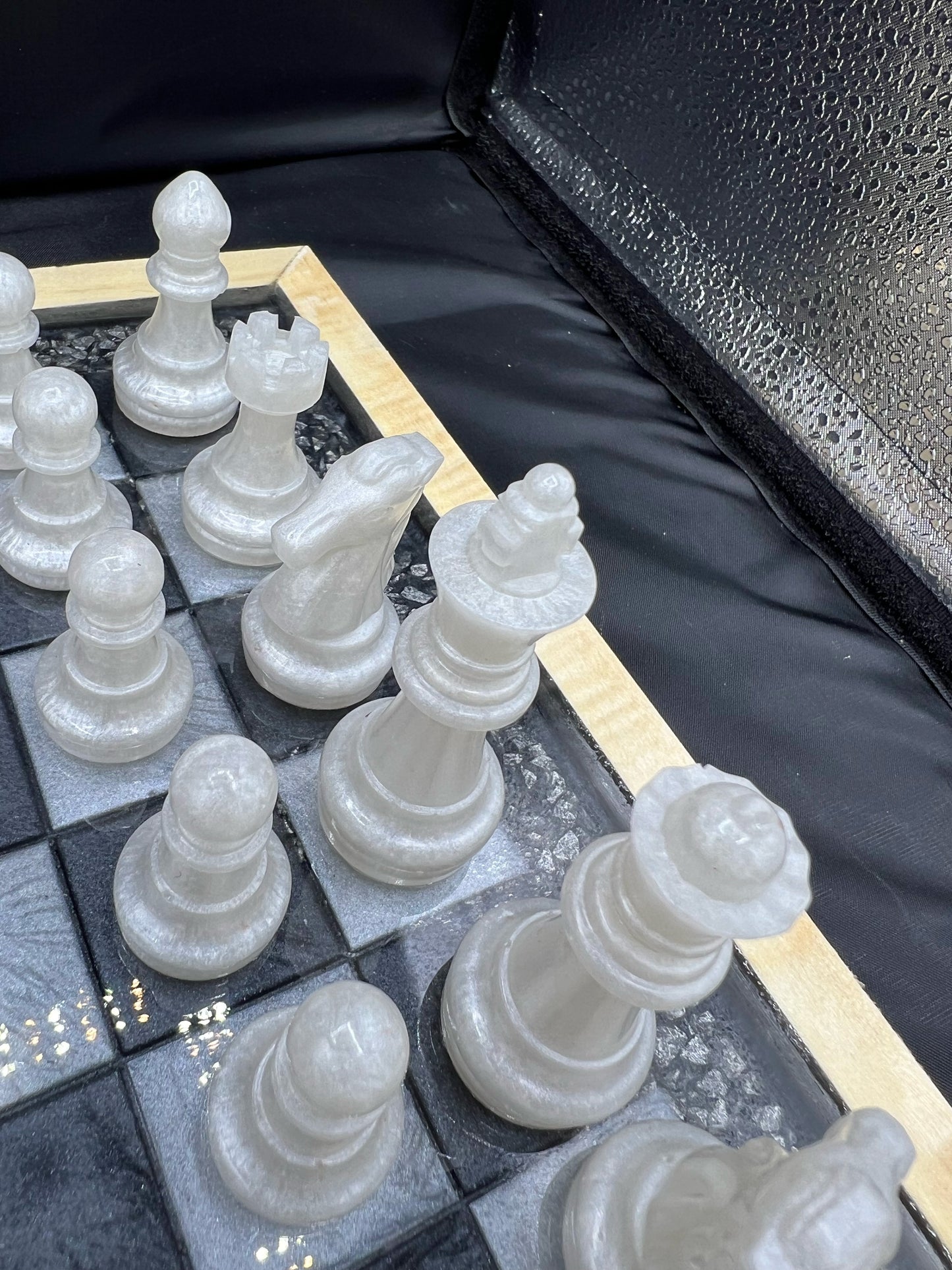 Black & White Epoxy Resin Chess/Checkers Set with Metallic Mica