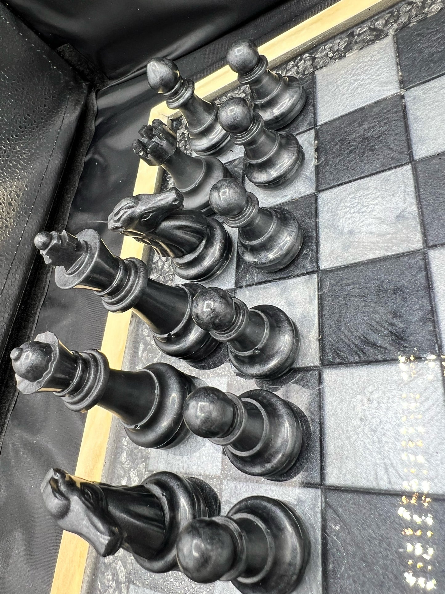 Black & White Epoxy Resin Chess/Checkers Set with Metallic Mica