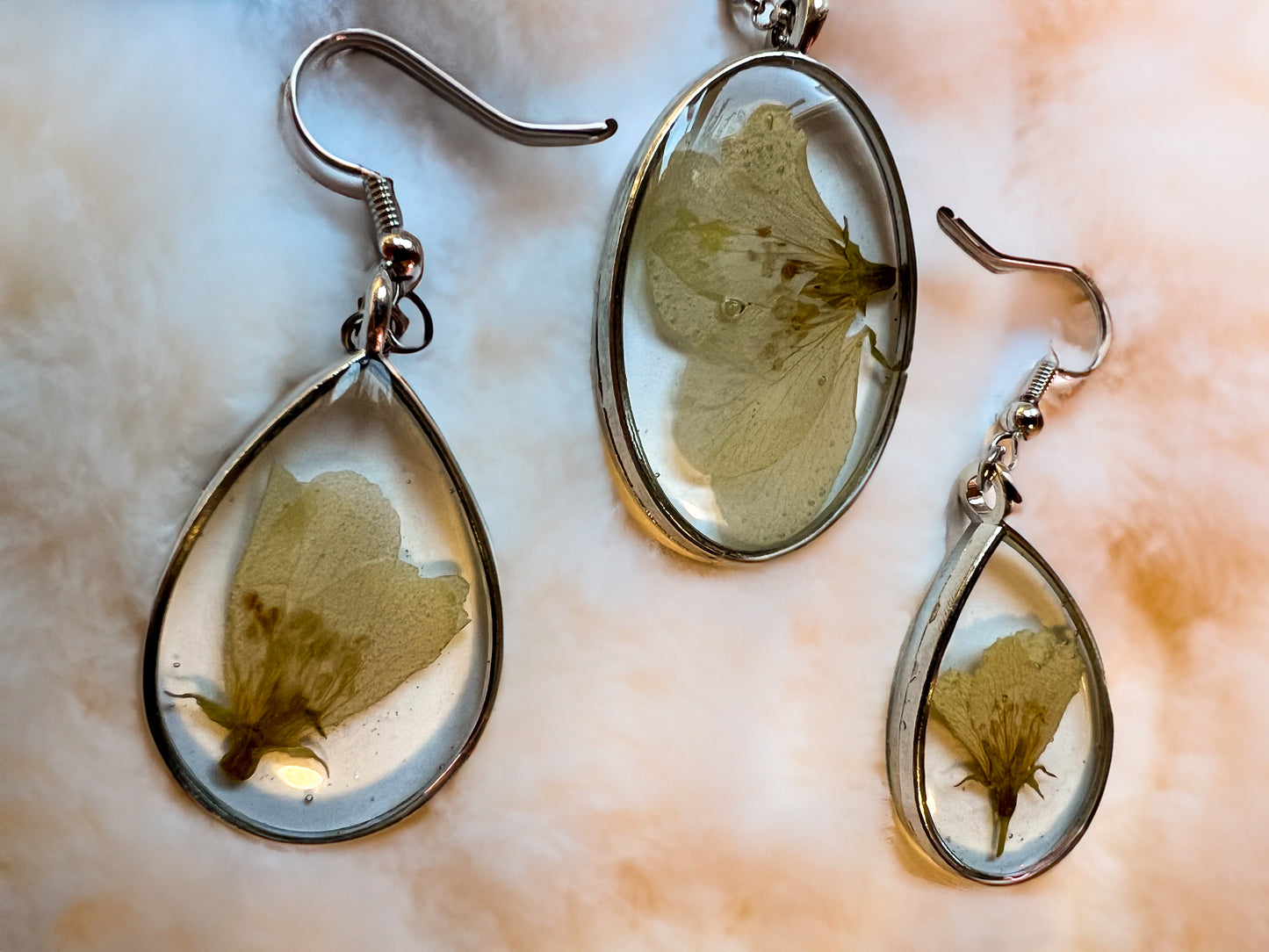 Apple Blossom Pendant and Earring Set | Handmade Jewelry | Resin Craft