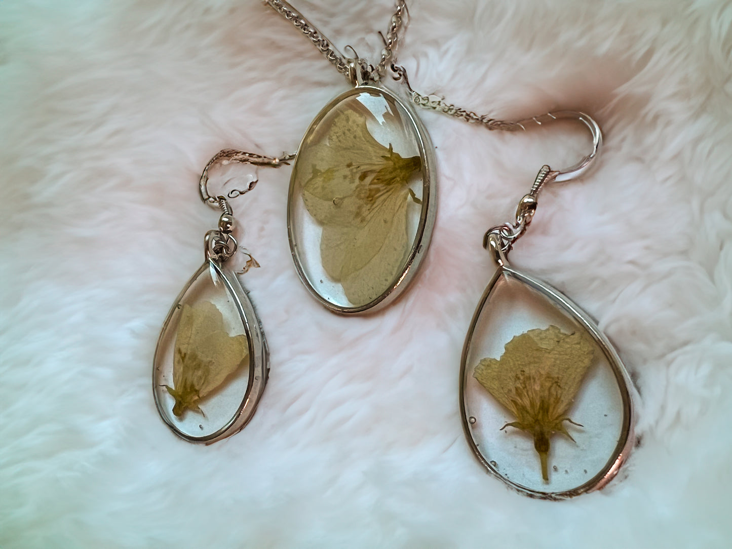 Apple Blossom Pendant and Earring Set | Handmade Jewelry | Resin Craft