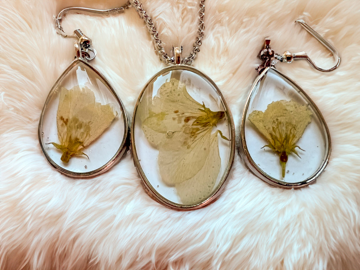 Apple Blossom Pendant and Earring Set | Handmade Jewelry | Resin Craft