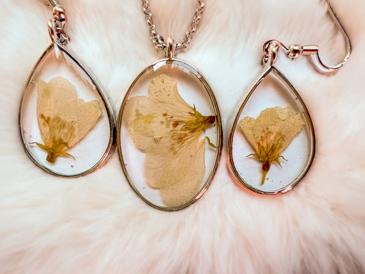 Apple Blossom Pendant and Earring Set | Handmade Jewelry | Resin Craft