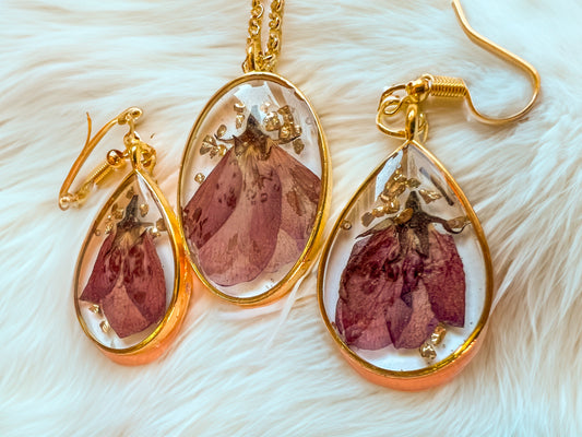 Cherry Blossom Pendant and Earring Set | Handmade Jewelry | Resin Craft