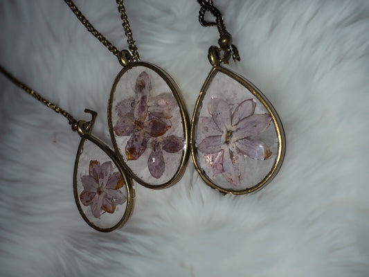 Lilac Pendant and Earring Set in Bronze | Handmade Jewelry | Resin Craft