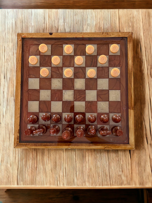 Coffee & Cream Epoxy Resin Chess/Checkers Set with Metalic Mica | Resin Craft | Handmade Games