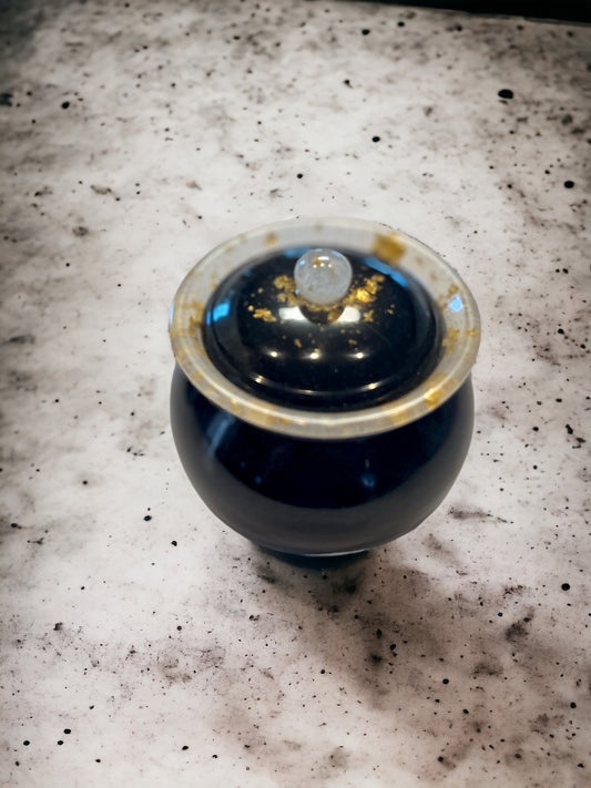 Small Resin Trinket Jar with Gold Flakes – Decorative Mini Storage Container – Vanity Bathroom Organizer – Handmade Gift