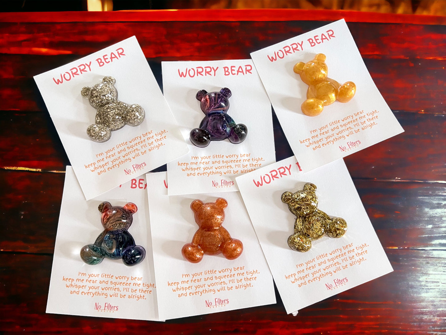 Worry Bear | Resin Craft | Comfort Bear | Fidget Heart