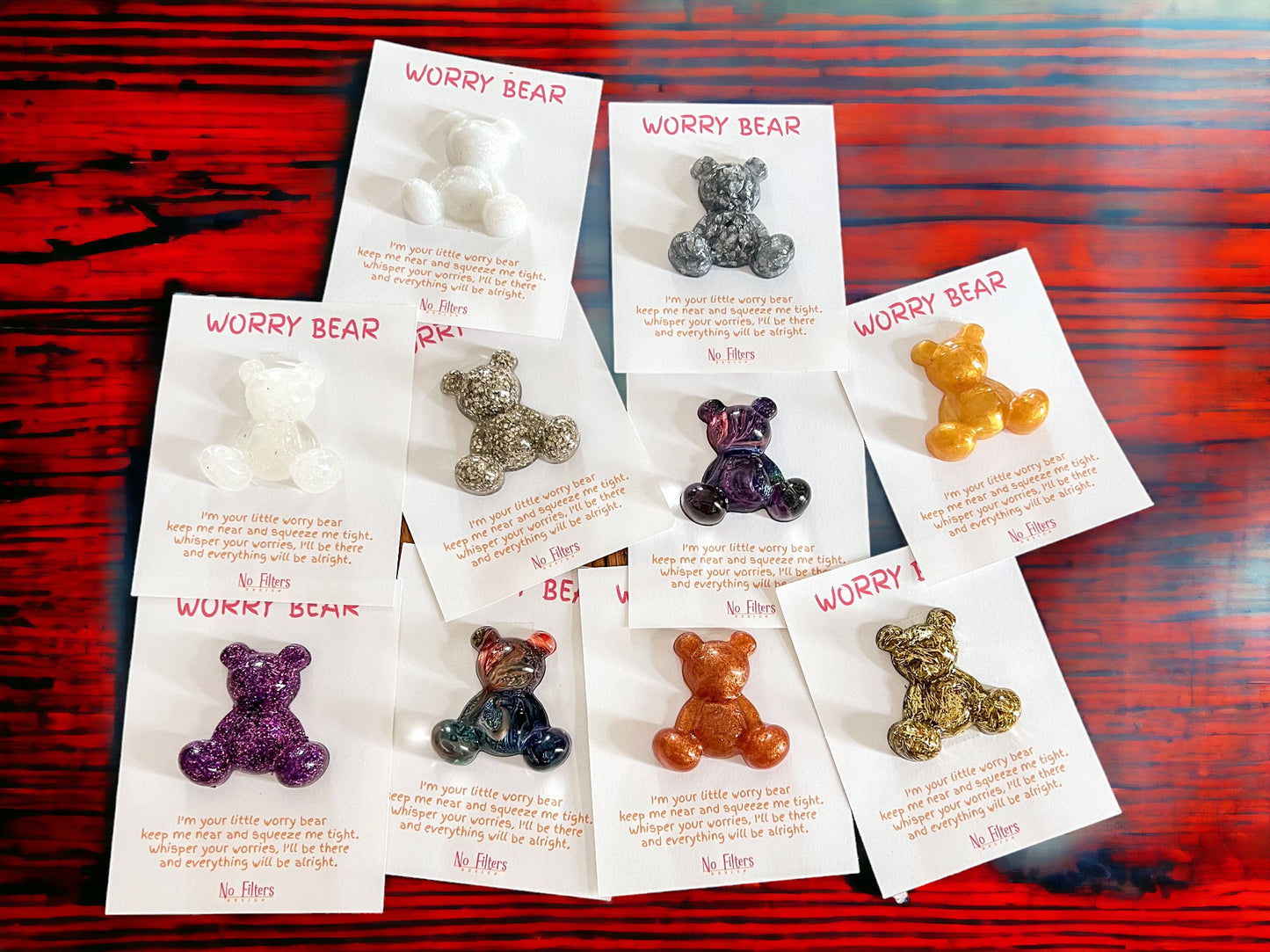 Worry Bear | Resin Craft | Comfort Bear | Fidget Heart