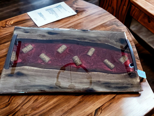 Walnut Resin, Mica & Wine Cork Charcuterie Board | River Board | Serving Tray