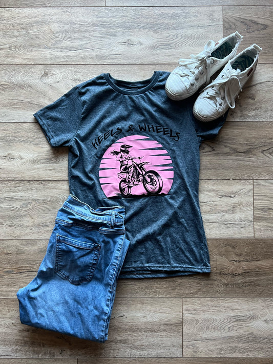 Heels & Wheels - Womens Dirt Biking/Motocross T-Shirt