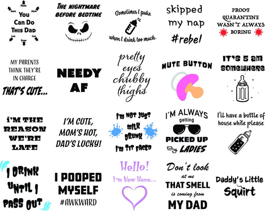 Funny Baby Onesie SVG Bundle | Humorous Newborn Graphics (Cut Files)
