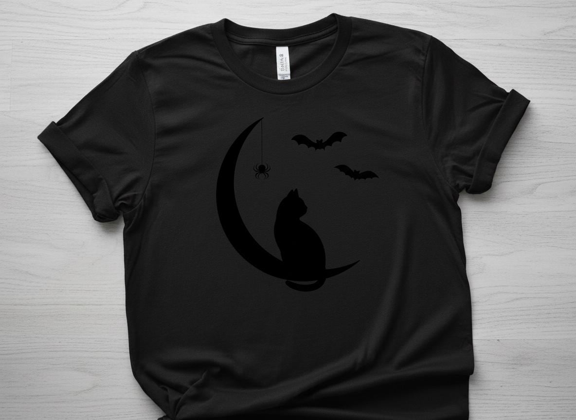 Black Cat on Crescent Moon  Halloween Silhouette SVG & PNG