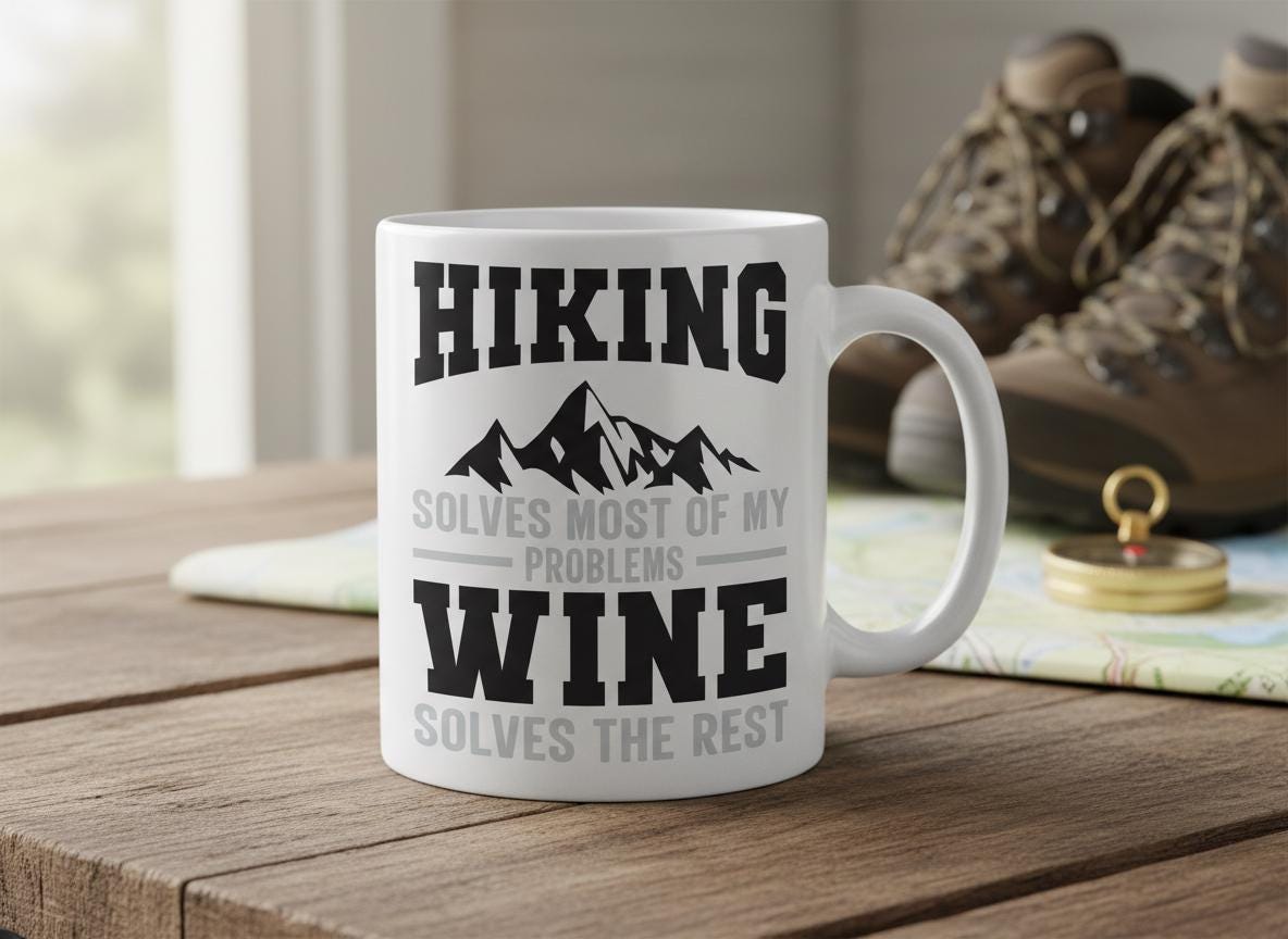 Funny Hiking Wine Quote SVG | Outdoor Adventure Cut File (Digital Download)